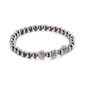Pulsera elástica de cuentas plateadas con tres abalorios de cristal brillante - Color Acero