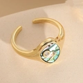 Golden adjustable ring featuring iridescent abalone shell and a sparkling zircon inlay - Abalone Shell Style (JZ0169) / Gold