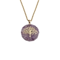 Halskette mit Lebensbaum-Amethyst-Anhänger und lila Naturstein-Fragmenten - Amethyst