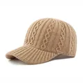 Chic khaki knitted baseball cap featuring elegant cable knit texture for autumn winter - Khaki