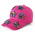 Hot pink cotton baseball cap with rhinestone star patches and silver stud details - Rose Red