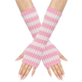Pink and white striped knitted fingerless gloves for women, autumn warm arm warmers - One Size / Pink & White Stripes