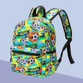 Kids 13 inch soccer backpack with ergonomic straps and colorful football print motifs - Cyan Yellow Football