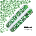 Flatback green resin rhinestones in 12-grid organizer box for nail art and DIY crafts - Cyan Green (ZSHZ-866)