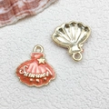 Pink shell charm with Summer text and golden back for DIY jewelry making and keychains - 1pc Shell 16x17mm-1.3g-Summer
