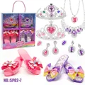 Kids princess dress up jewelry set with unicorn heels, crowns and gems in a gift box - Silver/Pink Purple Gem/SP02-7