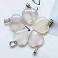 Set of five heart-shaped milky white natural stone pendants with metal bails for DIY - Agate