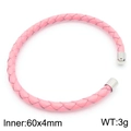 Bracciale rigido in pelle intrecciata rosa con punte in metallo argento, 60x4mm - Cordino in Pelle Rosa Estremità in Metallo Argentato (KB183585-KLHQ)
