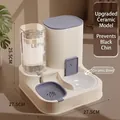 Automatischer Futter- und Wasserspender mit Keramiknapf in Graublau und Beige - Keramik-Stil / Blau