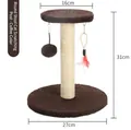 Brown dual-tier sisal cat scratching post with 31cm height and hanging toy ball - Round 31cm Height / Brown