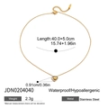 Detalle del collar con colgante de corazón de acero inoxidable de 18K con dimensiones - Corazón hueco con pequeño corazón interior (JDN0204040) / Dorado