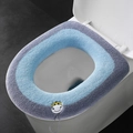Light blue and grey knitted thick toilet seat cover with cute cartoon ox and handle - Handle Blue Cow Style