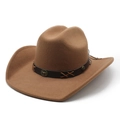 Classic camel wool felt western cowboy hat with leather band and metal bull head emblem - M(56-58cm) / Khaki