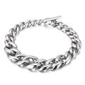 Minimalist silver stainless steel Cuban chain bracelet with classic T-bar toggle clasp - Bright Polished Style (KB153932-KJX)