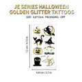 Halloween temporary tattoo sticker JE-002 with gold glitter pumpkin and witch designs - Witch & Magic Cat (JE-002)