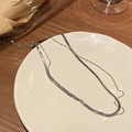 Sleek double-layer silver stainless steel herringbone and cable chain necklace - Double Layer Herringbone Box Chain Steel Color
