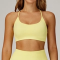 Pale yellow seamless ribbed knit sports bra and high-waist yoga legging set - S / Tops / Goose Yellow