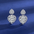 Silver double heart drop earrings with white sparkling cubic zirconia on blue velvet - Double Heart Earrings Led-68