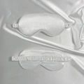 Front and back view of silver satin sleep eye mask with elastic headband - White