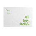 White minimalist PVC door mat with green 'hi' greeting text and anti-slip texture - White (hi)