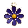 Cute purple enamel flower pendant with yellow center and gold border for DIY jewelry - Daisy (16491)