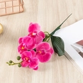 Artificial fuchsia butterfly orchid branch on wooden table with realistic silk texture - 4-Head Phalaenopsis / Rose Red