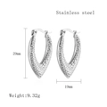 Vintage silver stainless steel C-shape earrings with hammered texture finish - Silver LE3484