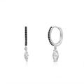 Vue détaillée des boucles d'oreilles S925 en argent avec cristal marquise et pierres noires - Argent-Noir