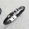 Men's dark brown woven microfiber leather bracelet with silver treble clef music note charm - Black Brown (Music Note)