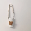 Detail of white quilted cotton bottle holder with cute brown teddy bear embroidery - White/Brown Bear