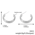 Polished silver stainless steel C-shaped chunky hoop earrings for women, size 2.0x2.4cm - Steel Color Style Size L (F1118)