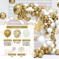 Gold and white latex balloon arch kit for birthday parties and elegant celebrations - Pearlescent Gold White Sequins Style (Set 054)