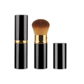 Portable retractable makeup brush with black tube and soft brown bristles for blush - Small Black Gold Round