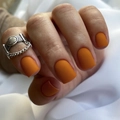 Matte orange press-on nails with square shape shown with vintage silver chain rings - Matte Orange Style (JP3168) - Glue Type