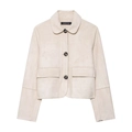 Veste courte en suédine beige pour femme avec col à revers et grandes poches plaquées - XS / Abricot