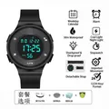 Waterproof black digital sports watch with silicon strap and date display - Black