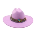 Chapeau de cowboy en feutre violet à large bord avec perles de style ethnique - Taille unique / Violet Taro