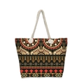 Close-up of bohemian tote bag featuring mandala patterns and white cotton rope handles - Black Red Brown Ethnic Art Pattern (jiayingstb36)
