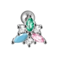 Orecchino a fiore con zirconi marquise colorati e chiusura a sfera in acciaio argento - #5 (Design a Grappolo Multicolore)