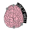 Pink brain enamel pin with A and B markers and Use It Well banner for bags and jackets - Pink Brain Use It Well Style (XZ7451)