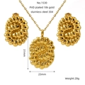 Schmuckset aus 18K vergoldetem Edelstahl mit ovalem Anhänger und Ohrringen mit Struktur - Geflochtener Croissant-Stil (1530)