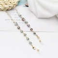 Golden eyeglass chain with iridescent beads and silicone anti-slip ends for women - Green Glow Multi-faceted Crystal