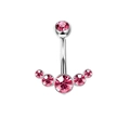 Silver belly button ring featuring shiny pink zircon stones in a curved design - Style 20/Silver Pink Arc Arrangement