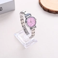 Women's quartz watch with pink dial and silver rhinestone stretch bracelet band - WT152 Silver Pink Digits