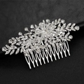 Pettine per capelli da sposa argento con strass scintillanti a motivo floreale e foglie - Stile 5