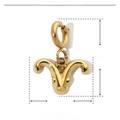 Macro view of golden sheep head pendant with 13mm size specifications and weight info - Aries