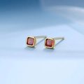 Minimalist square stud earrings in gold finish with faceted red gemstones - 925 Silver / Gold Plated-Red Zirconia