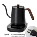 Matte black gooseneck electric kettle with 100V Japanese plug and wood grain handle - Type A Black Wood Grain Handle JP Plug 100V