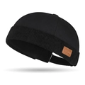 Berretto docker nero in tela e maglia a coste con un patch in pelle alla moda - Regolabile / Corpo del Cappello Nero
