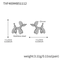 Silver stainless steel balloon dog earrings with pavé zircon stones and size dimensions - Silver Earrings